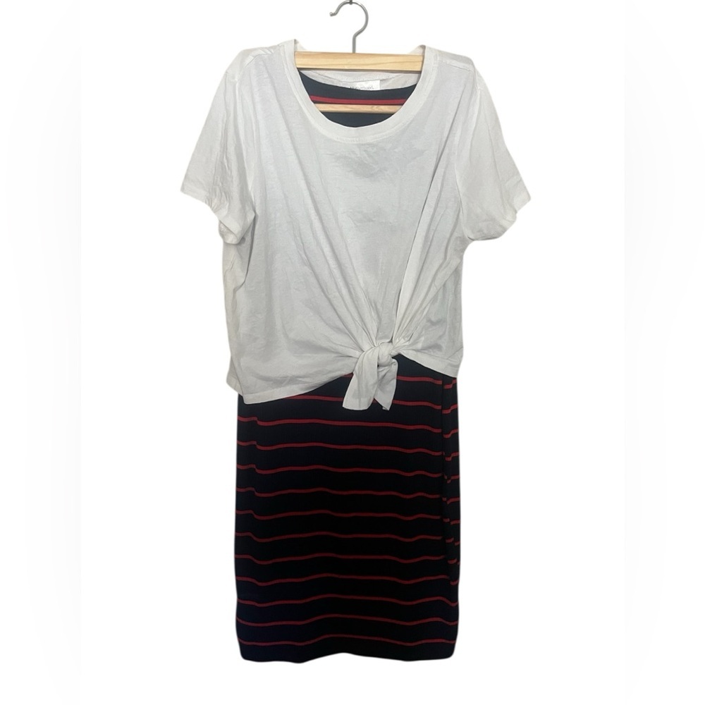 Motherhood White and Navy Maternity Dress